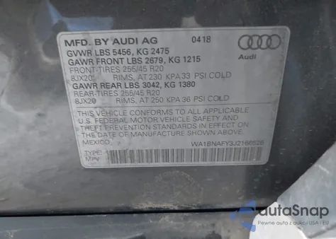 2018 Audi Q5 2.0T Premium/2.0T Tech Premium из США, поврежденный, VIN WA1BNAFY3J2166526